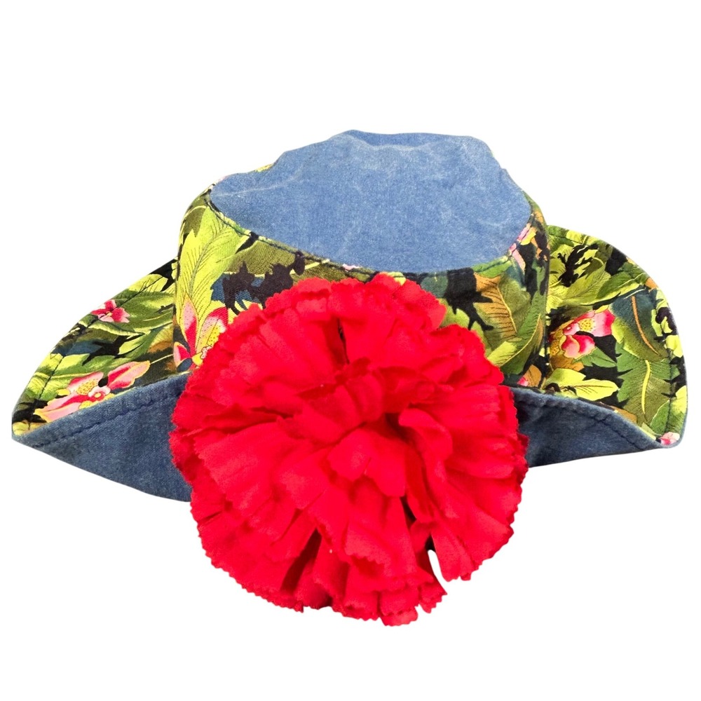 Disney Goofy Hat Co‎ Vintage Tropical Floral Mickey Mouse Bucket Hat Red Flower